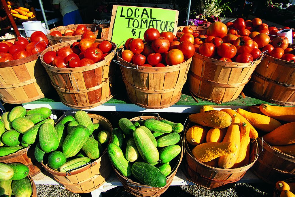 Baskets with fresh produce