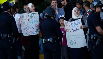 Protestors Rally Against Muslim Immigration Ban At LAX