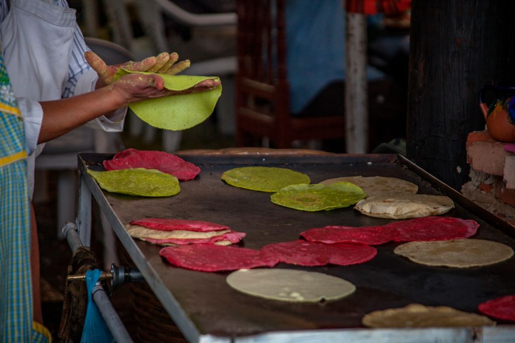 Colorful tortilla, different colors tortillas