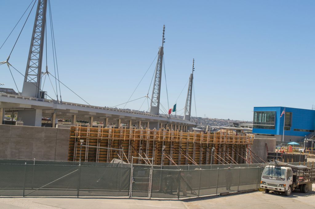 Construction of a wall barrier on US side of Mexican border at San Ysidro