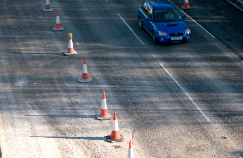 Red cones on a motorway