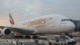 Emirates Airbus A380 at Dusseldorf Airport