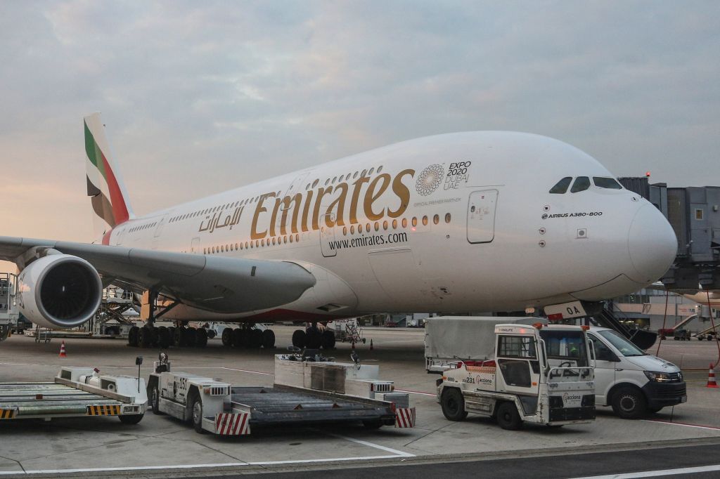 Emirates Airbus A380 at Dusseldorf Airport