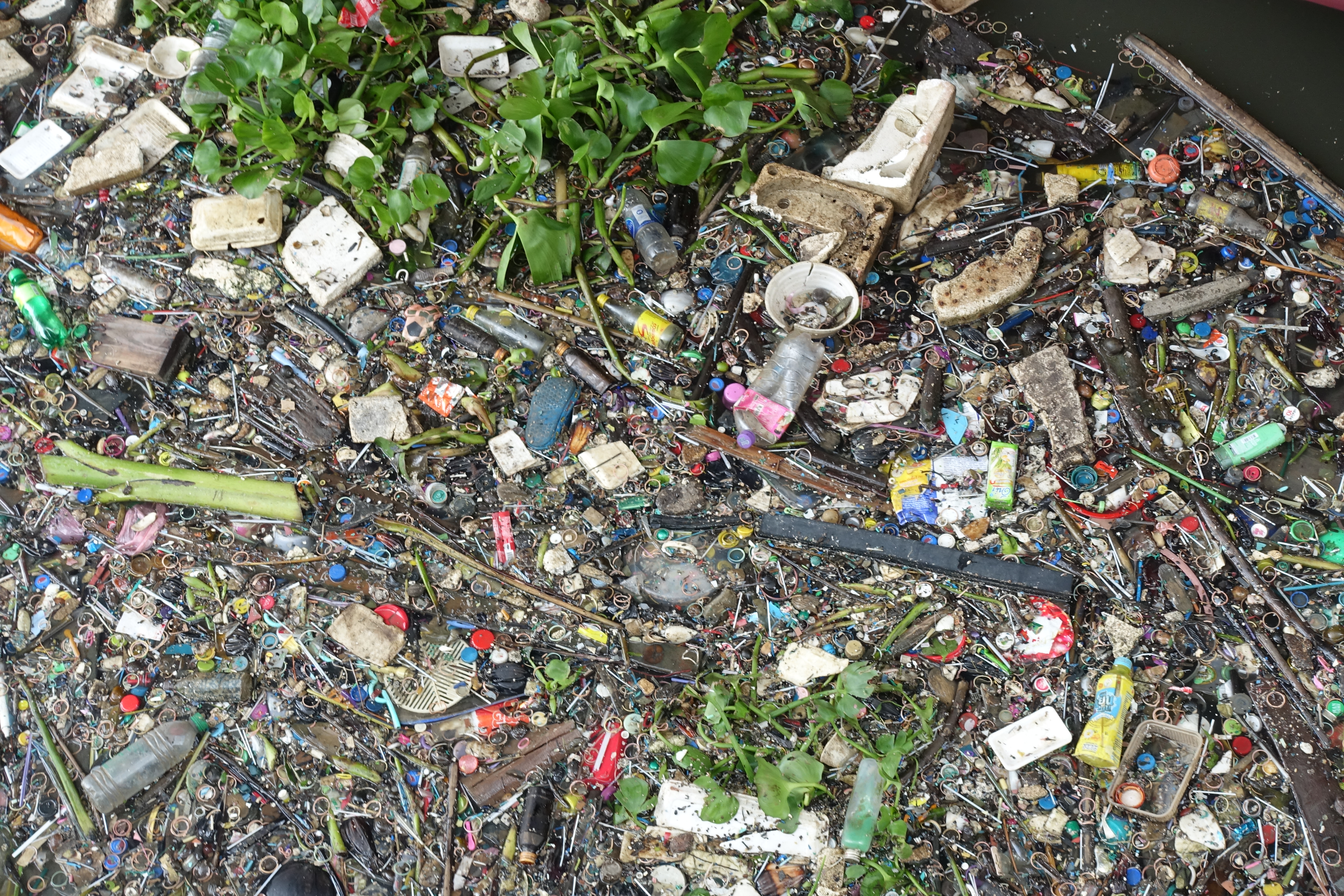 Plastic garbage on the river.