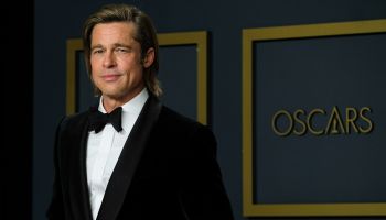 Brad Pitt poses with the Oscar for Actor In A Supporting Role in the film Once Upon A Time...In Hollywood during the the 92nd Academy Awards, 2020 on Monday 10 February 2020