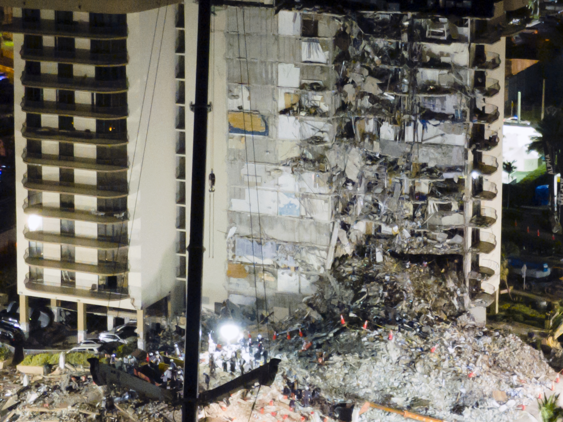 Aerial views aftermath of the partial building collapse in Florida