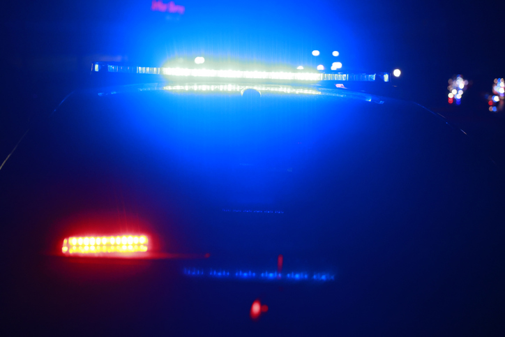 Police car with LED lights at a crime scene