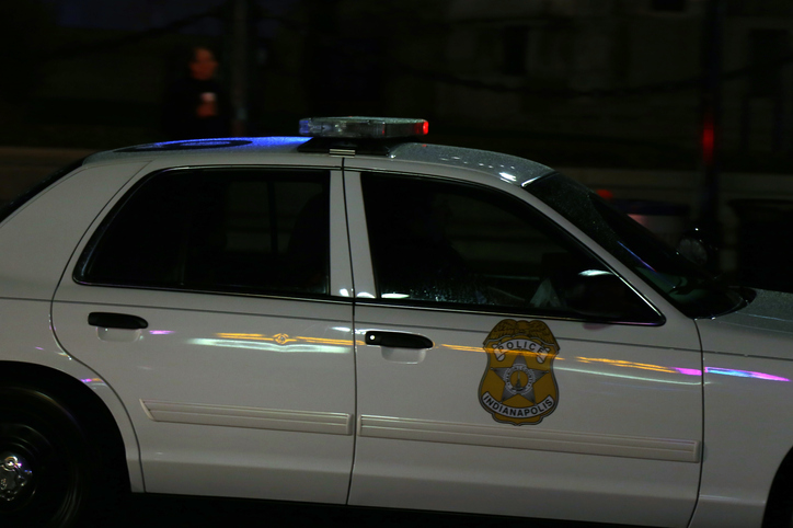 Editorial use - Close up of a Police car with flashing lights