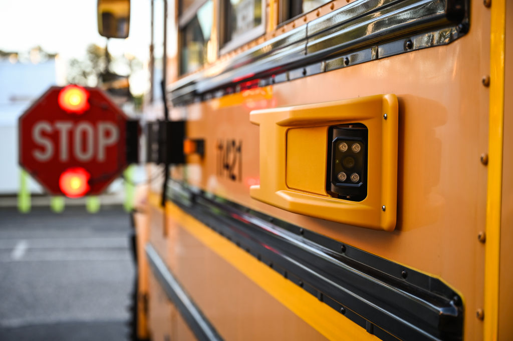 School bus with traffic camera attached