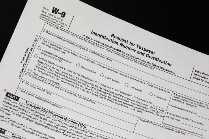 W-9 tax form from the Internal Revenue Service