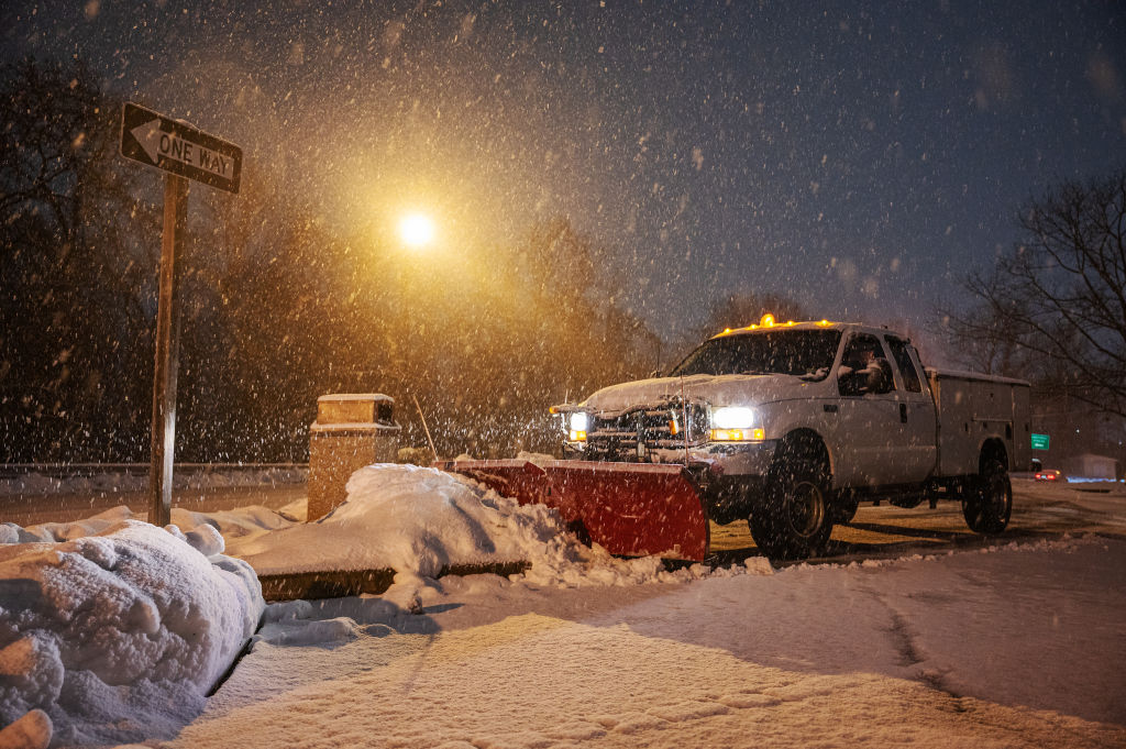 DALE CITY, VA - JANUARY 07: A snow plow is seen at a rest stop