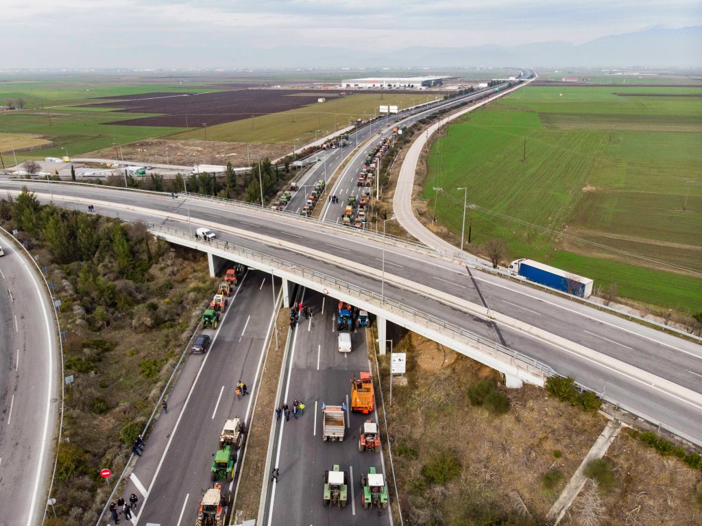 Drone Capture Of Protesting Farmers Blocking The Highway In Greece