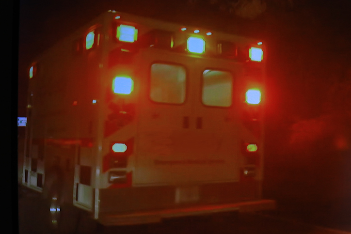 Fast moving ambulance with bright lights