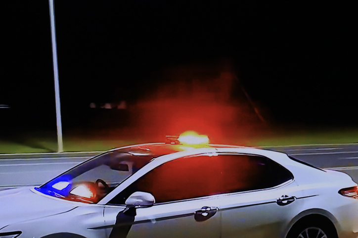 Bright flashing lights on a Police car