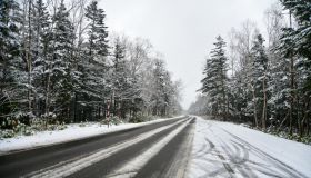 A road in the mountains with very cold winter snow in Hokkaido