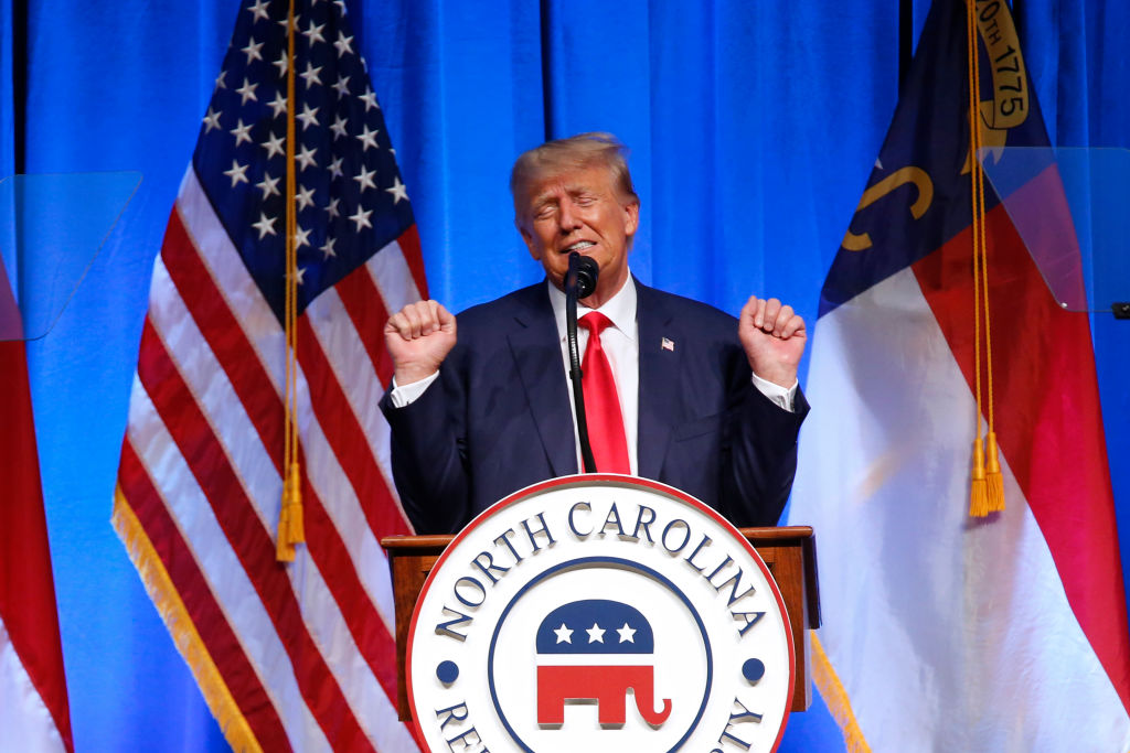 Former President Donald Trump speaks during the North Carolina Republican Party Convention in Greensboro.