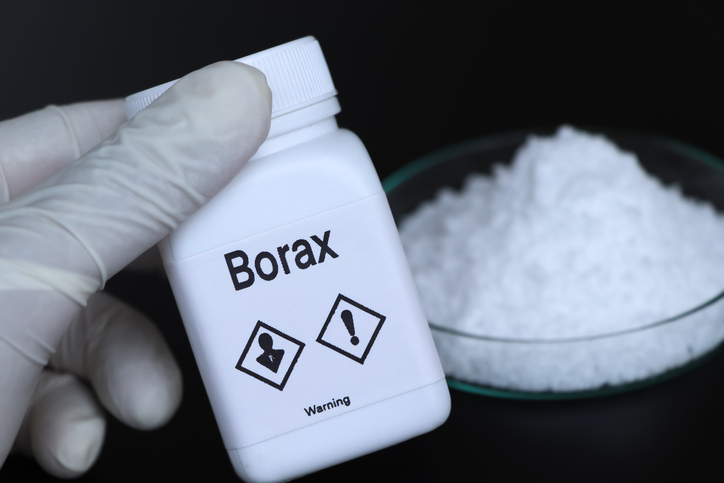 Borax in container, chemical analysis in laboratory
