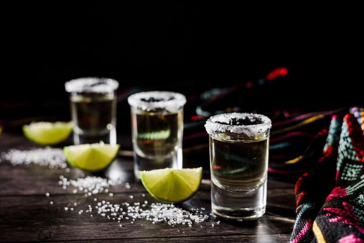 Mexican Tequila Shots with Lime and Salt in Mexico