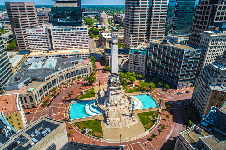 Aerial View of Indianapolis Indiana Soldiers and Sailors Monument Circle