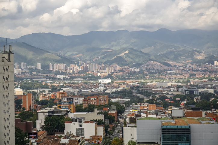 View over the valley of the city Medellin with mountains in background Colombia