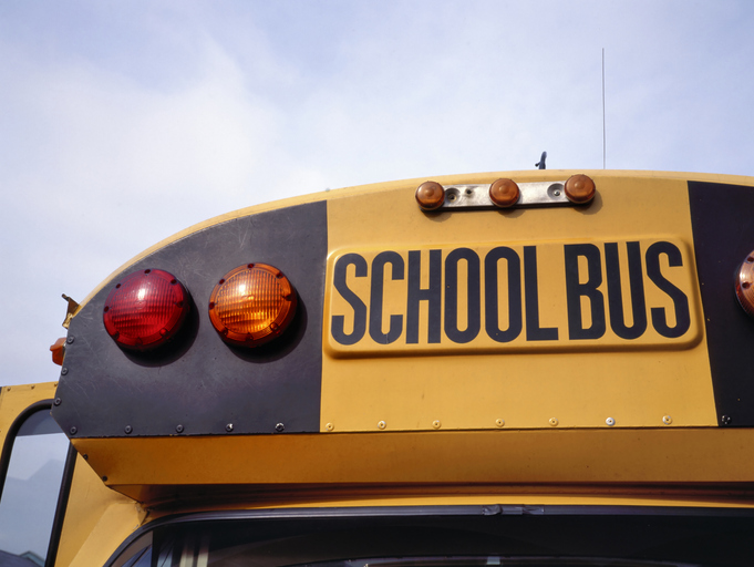 Front view of a yellow school bus