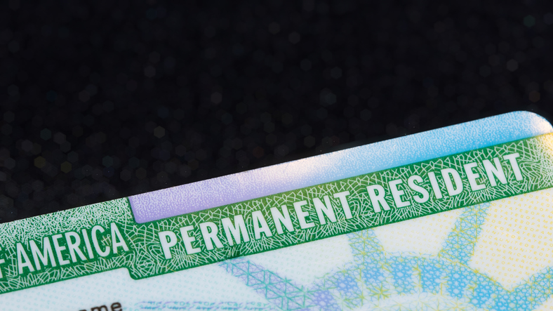 Top corner of a US permanent resident card (commonly known as Green Card).