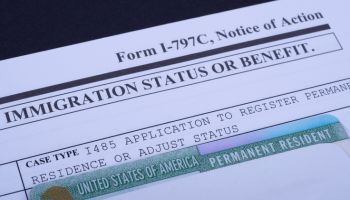 Form I-797 C, Notice of Action, Case type I 485 Application to register Permanent residence or adjust status next to Green card.