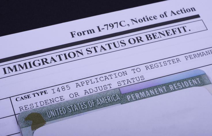 Form I-797 C, Notice of Action, Case type I 485 Application to register Permanent residence or adjust status next to Green card.