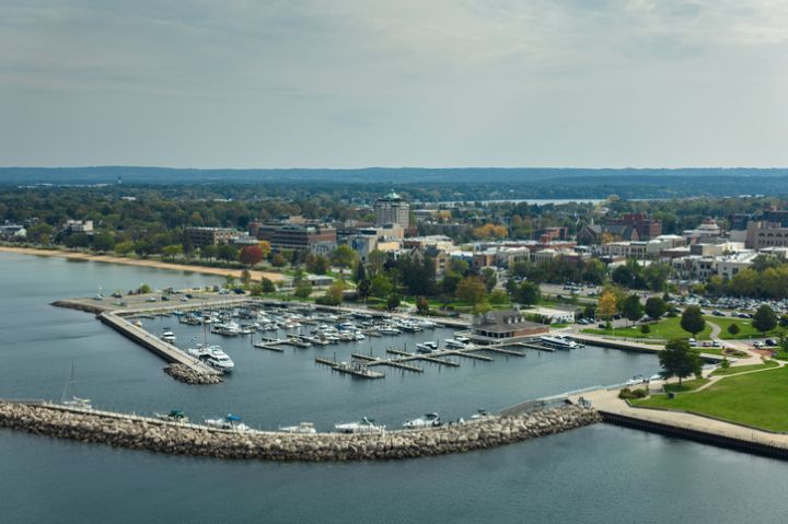 Aerial View of Marina in Traverse City, Michigan