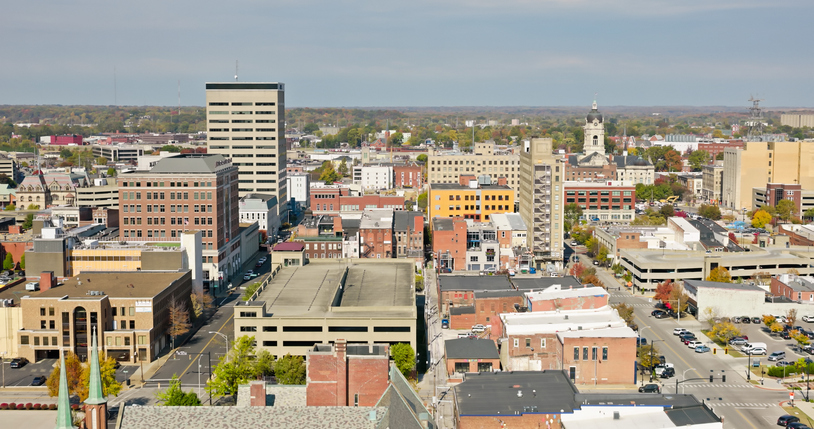 Downtown Buildings in Evansville, Indiana - Aerial
