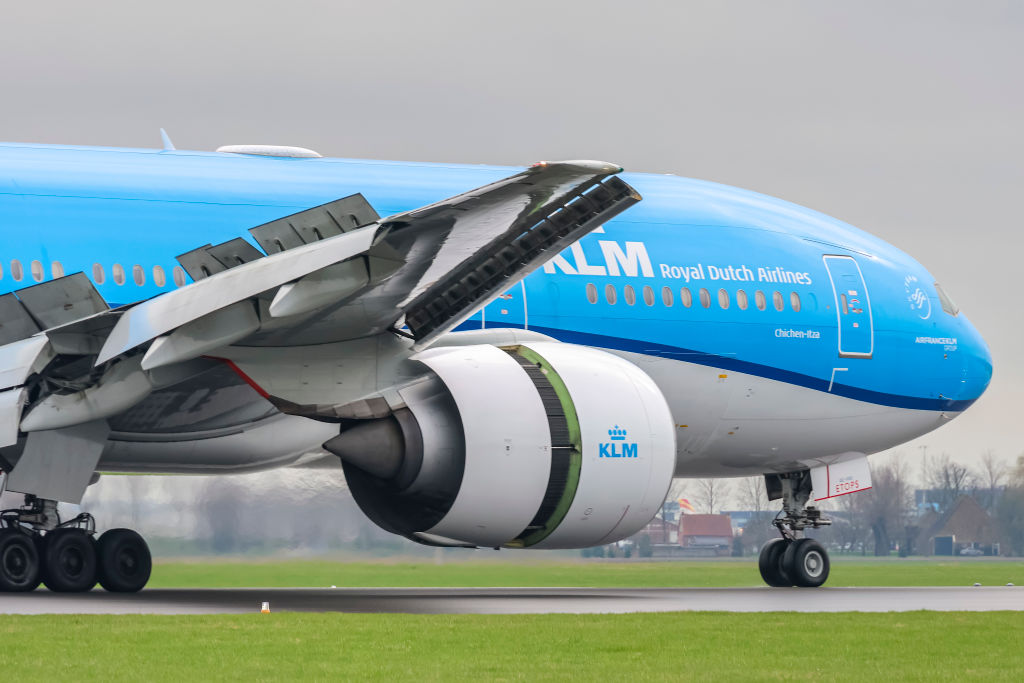 KLM Boeing 777 Landing At Amsterdam Schiphol Airport