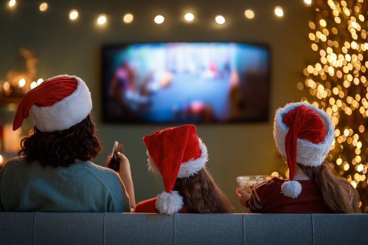 family watching holiday movies at home