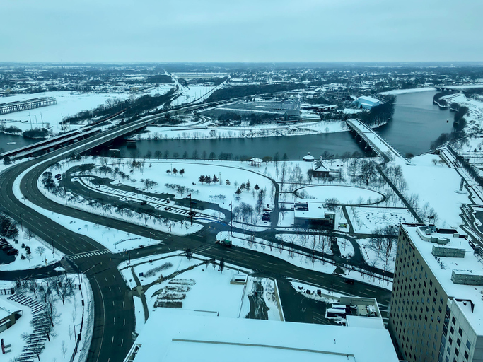 View of Indianapolis, IN during January snowstorm