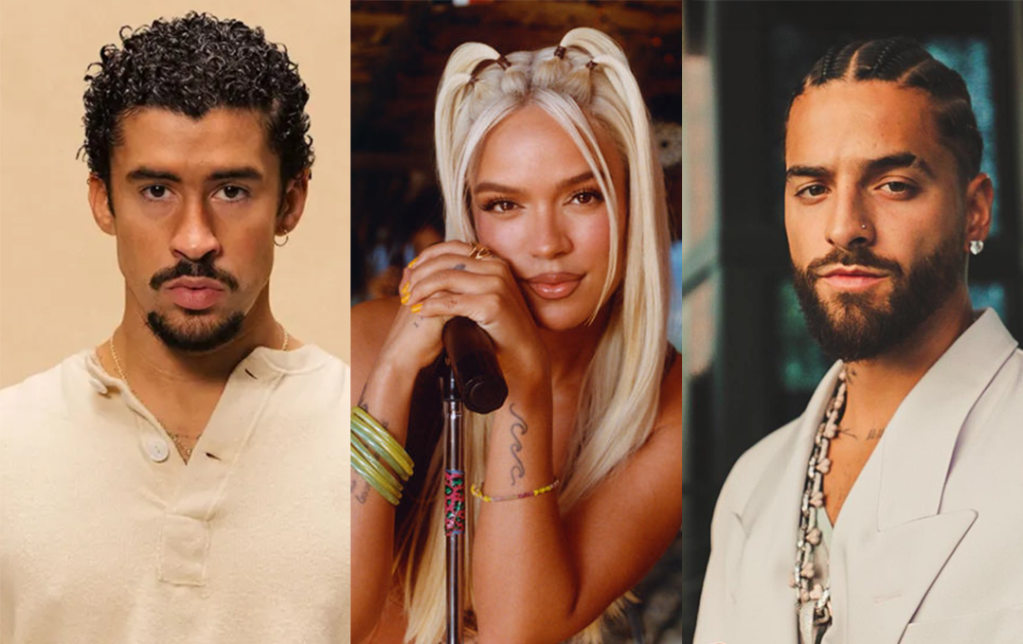 Collage Bad Bunny, Karol G and Maluma