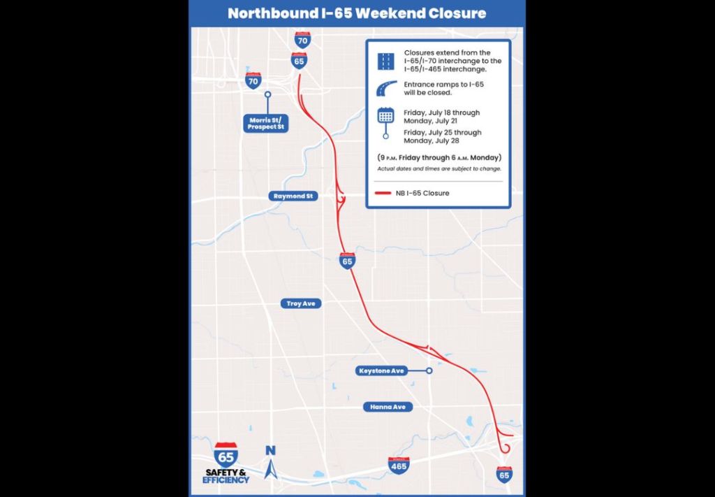 Cierre total en la I-65 norte este fin de semana en Indianápolis