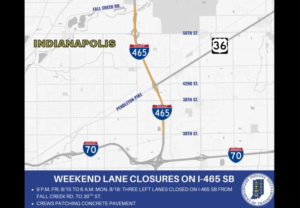 Obras en la I-465 sur afectarán tránsito en Indianápolis